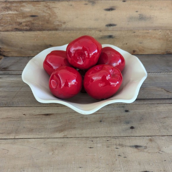 Vintage White Ceramic Bowl with Red Apples - Picture 3 of 11